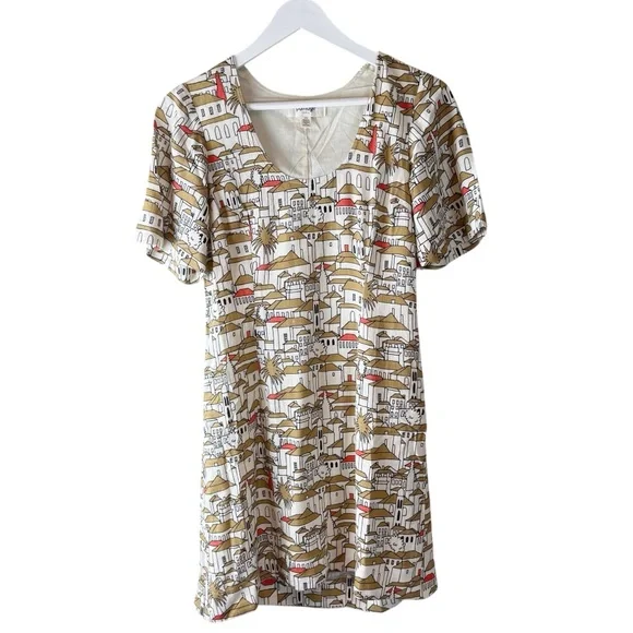 porridge short sleeve crew neck linen printed mini dress Porridge